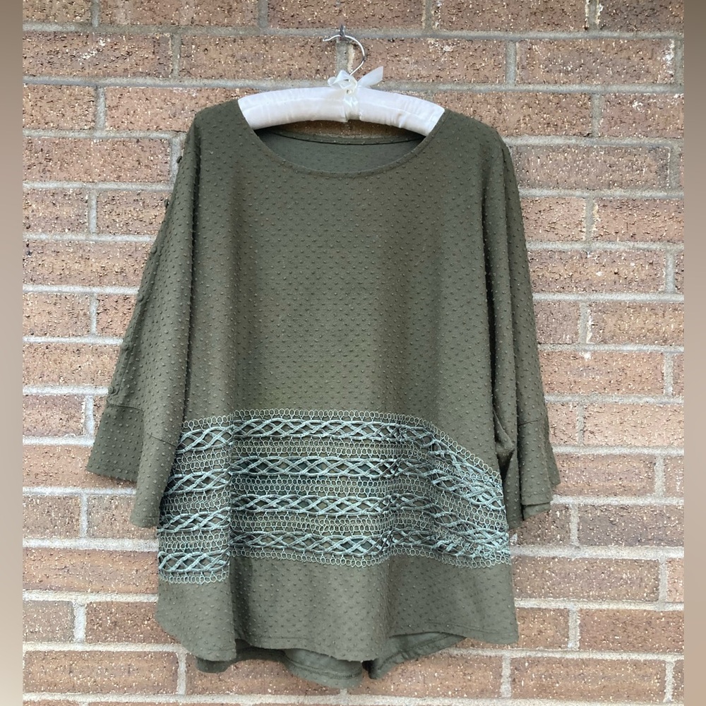 Olive Green Dimple Dot patterned Top, 2x